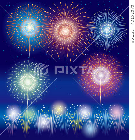 日本の花火大会の風景のイラスト素材