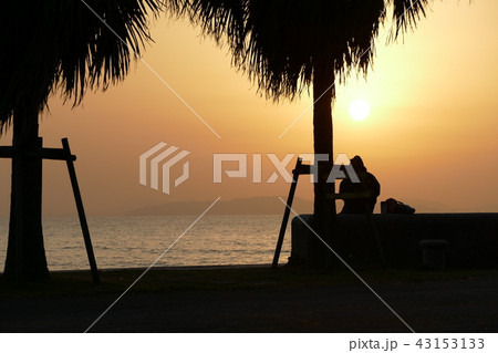 夕日を眺める男性 43153133