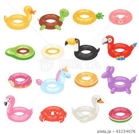 Inflatable vector inflated swimming ring and life-ring in pool for summer vacation illustration set Inflatable vector inflated swimming ring and life-ring in pool for summer vacation illustration set 43154076