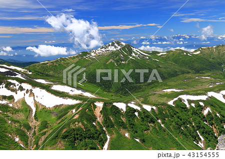 北アルプス水晶岳（黒岳）山頂からの山々　　黒部五郎岳と雲ノ平全景　白山遠景 43154555