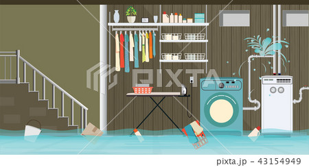 Interior flooded basement flooring of laundry room 43154949