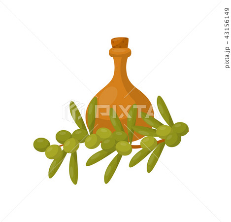 Clay jug of olive oil and a branch of a plum tree vector Illustration on a white background Clay jug of olive oil and a branch of a plum tree vector Illustration on a white background 43156149
