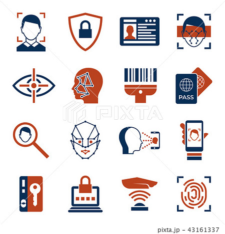 Digital vector facial recognition icons set 43161337