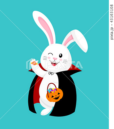 Cute cartoon white rabbit in Dracula suit のイラスト素材 [43163108