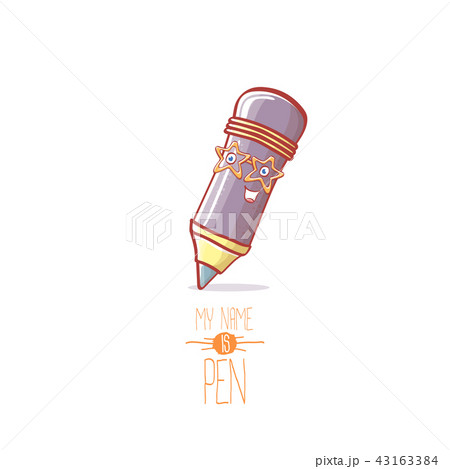 smiling cartoon pen character with eyes isolated on white background. My name is pen vector concept smiling cartoon pen character with eyes isolated on white background. My name is pen vector concept 43163384