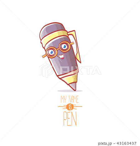 smiling cartoon pen character with eyes isolated on white background. My name is pen vector concept 43163437