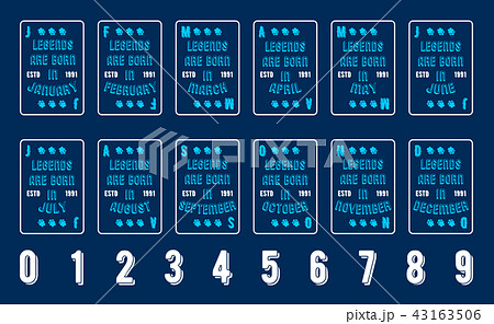 T-shirt print design. Legends are born in various months. 43163506