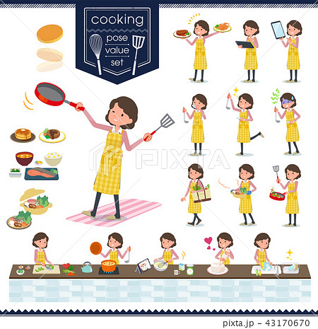 flat type Pink jacket Middle women_cooking flat type Pink jacket Middle women_cooking 43170670