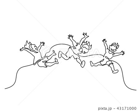 Continuous one line drawing. Happy children jump Continuous one line drawing. Happy children jump 43171000