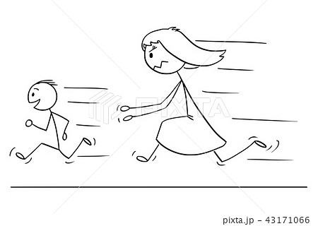 Cartoon of Frustrated and Angry Mother Chasing... - Stock Illustration  [43171066] - PIXTA