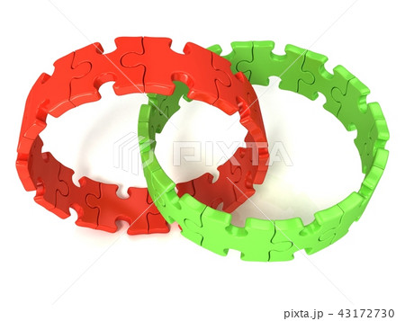 Two red and green puzzle rings, isolated 43172730