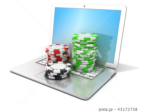 Laptop with red, green and black chips. 3D 43172738