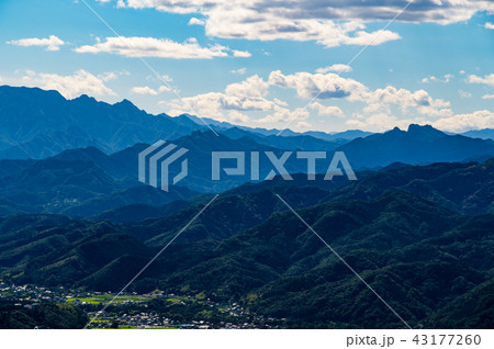 二子山から両神山へ連なる山並みと秩父盆地 美の山山頂から夏の眺望 2018.08 43177260