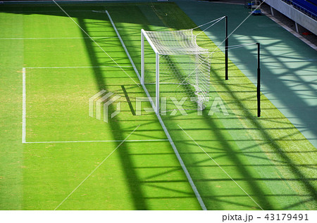 緑の天然芝が美しいサッカースタジアムの風景 43179491