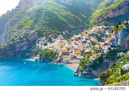 Morning view of Positano cityscape, Italy Morning view of Positano cityscape, Italy 43180765