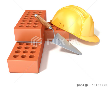 Safety helmet with bricks and trowel 3D Safety helmet with bricks and trowel 3D 43183556