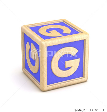 Letter G wooden alphabet blocks font rotated. 3D 43185361