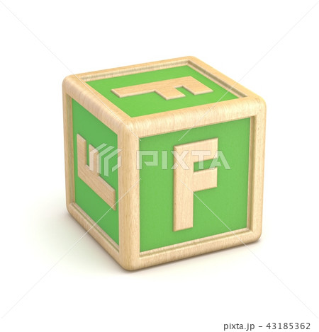 Letter F wooden alphabet blocks font rotated. 3D 43185362