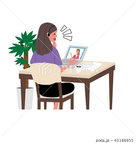 パソコンをする女性 イラスト 英会話 オンライン授業 パソコンをする女性 イラスト 英会話 オンライン授業 43186955
