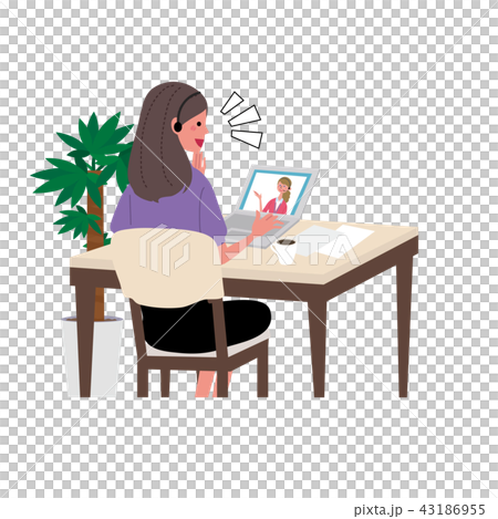 パソコンをする女性 イラスト 英会話 オンライン授業 パソコンをする女性 イラスト 英会話 オンライン授業 43186955