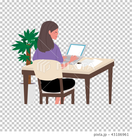 パソコンをする女性 イラストのイラスト素材