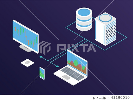 Isometry computer with forex stock chart. Isometry computer with forex stock chart. 43190010