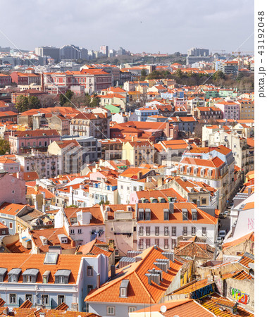 Top view of the tiled roofs of Lisbon in Portugal. 43192048