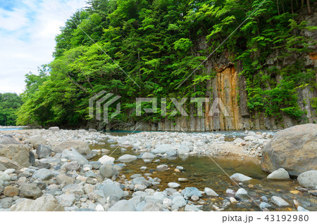 松川渓谷 玄武岩柱状節理 岩手県八幡平市の写真素材