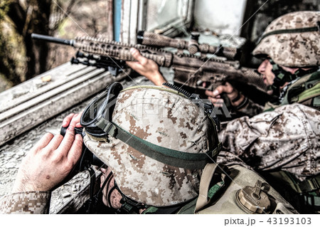 Army sniper team shooting with large caliber rifle Army sniper team shooting with large caliber rifle 43193103