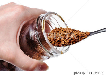 glass jar with instant coffee and spoon isolated glass jar with instant coffee and spoon isolated 43195163