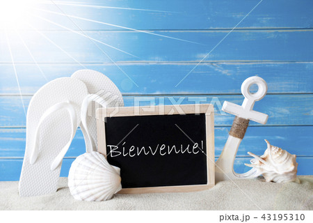 Sunny Summer Card With Bienvenue Means Welcome Sunny Summer Card With Bienvenue Means Welcome 43195310