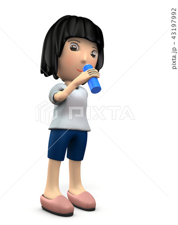 水分補給して休憩する若い女性 水分補給して休憩する若い女性 43197992
