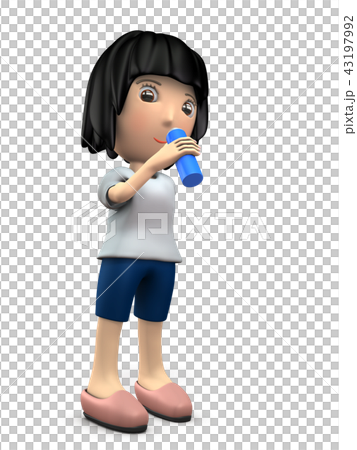 水分補給して休憩する若い女性 水分補給して休憩する若い女性 43197992