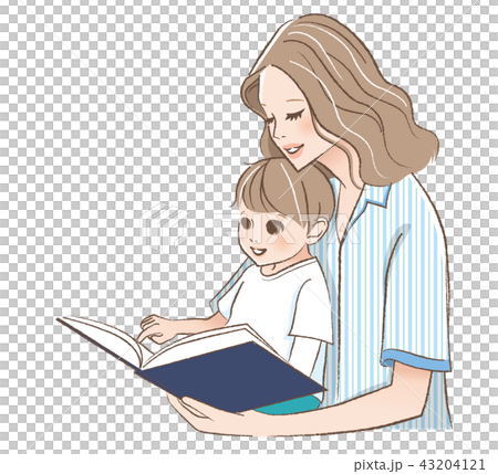 絵本を読む母と子のイラストのイラスト素材