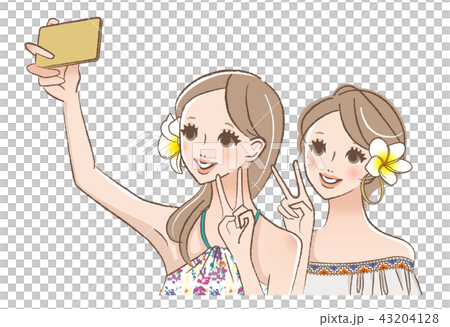 友達と自撮りする女性のイラストのイラスト素材 友達と自撮りする女性のイラストのイラスト素材