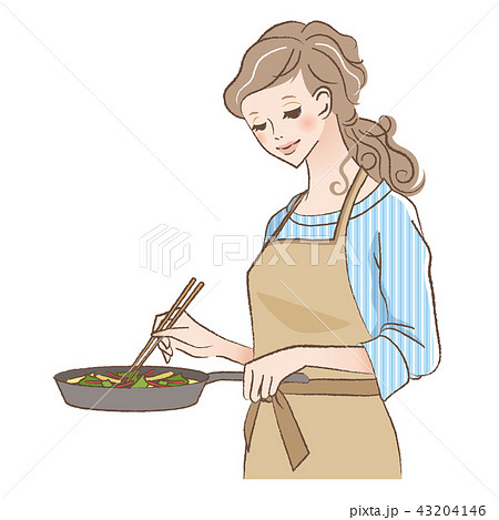 料理をする女性のイラストのイラスト素材