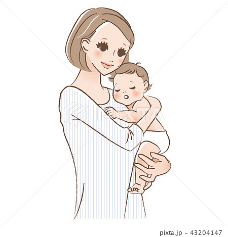 子供を抱く女性のイラストのイラスト素材