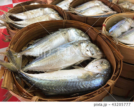 Mackerel fish in bamboo basket at market, Thailand Mackerel fish in bamboo basket at market, Thailand 43205777
