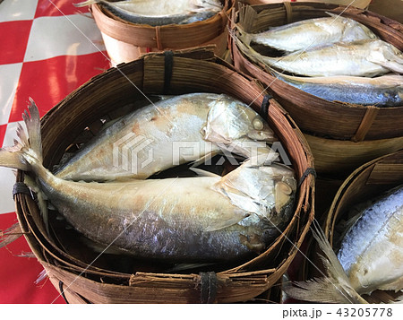 Mackerel fish in bamboo basket at market, Thailand Mackerel fish in bamboo basket at market, Thailand 43205778