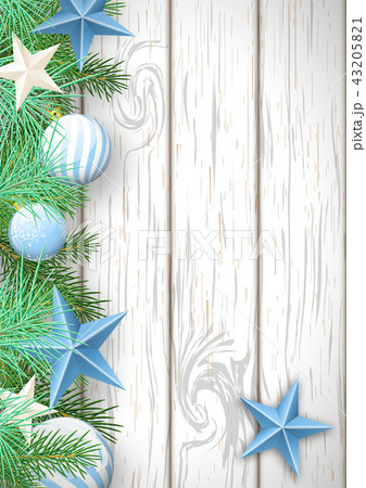 Christmas wooden background with blue ornamen Christmas wooden background with blue ornamen 43205821