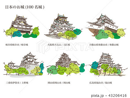 日本のお城 100名城 のイラスト素材