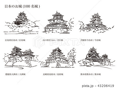 日本のお城 100名城 のイラスト素材