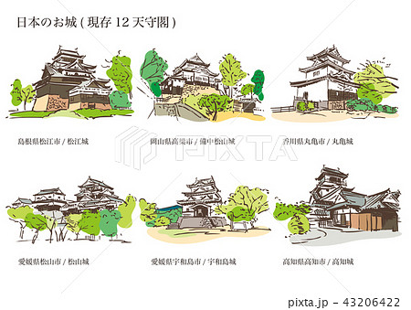 日本のお城 現存12天守閣 のイラスト素材