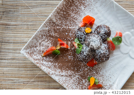 Sweet raw vegan balls dessert. Chocolate, coconut Sweet raw vegan balls dessert. Chocolate, coconut 43212015