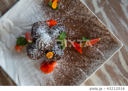Sweet raw vegan balls dessert. Chocolate, coconut Sweet raw vegan balls dessert. Chocolate, coconut 43212016