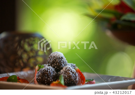 Sweet raw vegan balls dessert. Chocolate, coconut Sweet raw vegan balls dessert. Chocolate, coconut 43212017