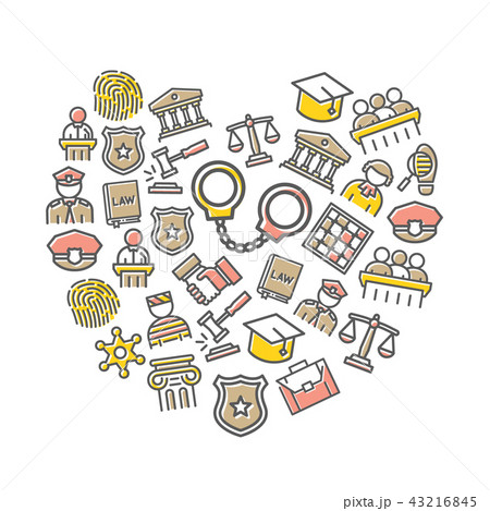 Vector crime, law, police and justice thin line icons in heart shape design concept. Illustration Vector crime, law, police and justice thin line icons in heart shape design concept. Illustration 43216845