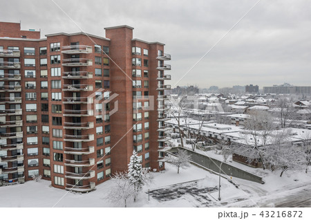 Condo buildings under snow  in Montreal downtown i 43216872
