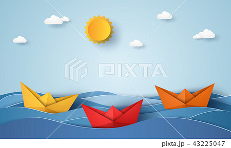 origami boat sailing in blue ocean origami boat sailing in blue ocean 43225047