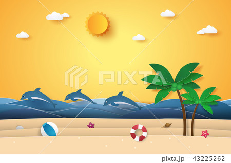 Summer time , sea with dolphins and beach 43225262